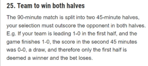 To Win Both Halves Betting Market Explained - Full Definitions